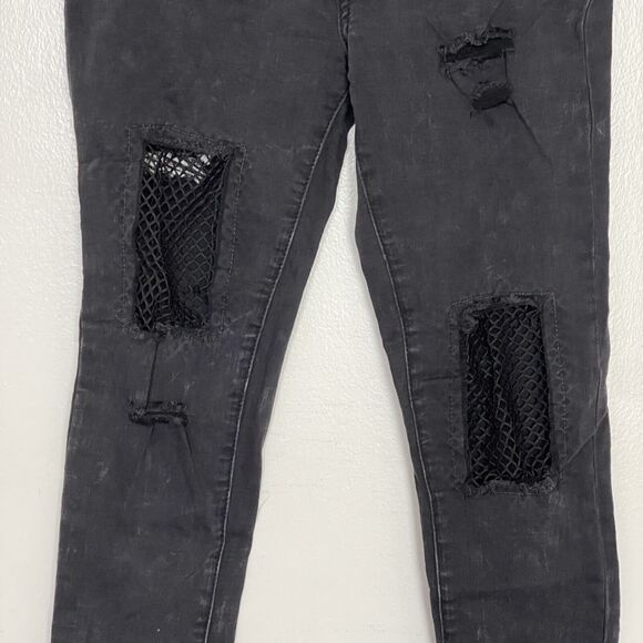 Forever 21 Womens Small Jeans Distressed Ripped Mesh Frayed Gothic Emo Punk - Picture 10 of 16
